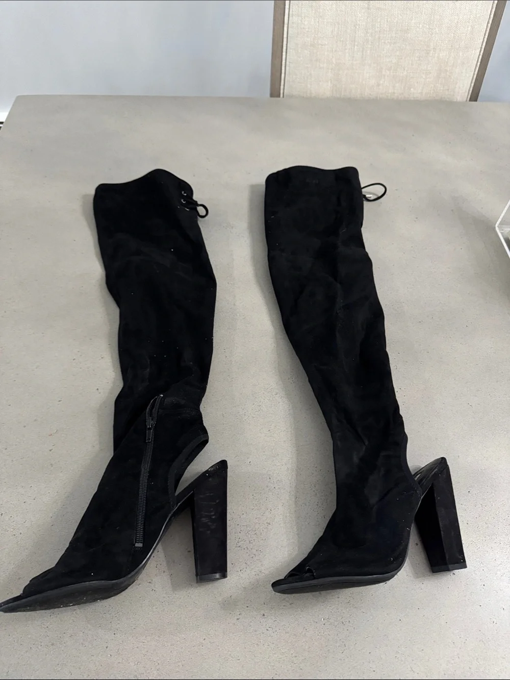 Guess women’s black Over-the-Knee Peep-Toe Heeled Boots